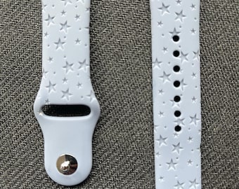 Correa para Apple Watch con estrellas grabadas / Correas de silicona personalizadas con grabado láser / Regalo único para él y para ella / Serie Apple Watch