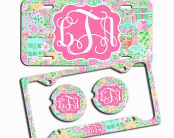 Pink Blue License Plate, Custom Monogram License Plate Frame, Personalized Car Coaster, Car Decoration, Cute Car Accessories