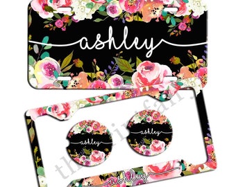 Floral License Plate - Personalized Front License Plate - Monogrammed License Plate - Custom Car Accessories - Front Car Tag