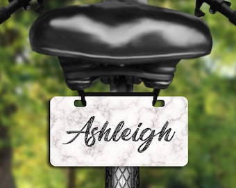 Weißer Marmor Mini-Schild, Fahrrad-Kennzeichen, Personalisierter Fahrrad-Schild, Mini-Fahrrad-Schild, Neuheit Schild, Fahrradanhänger