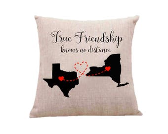 Long Distance Best Friends Pillow Case, BFF Pillow Case, Best Friend Gift, Custom State to State Pillow Case, Best Friend Long Distance Gift