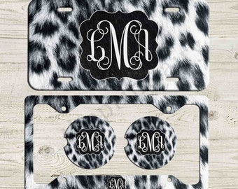 White Leopard Cheetah License Plate Monogram Car Tag Animal Print Car Tag Personalized Plate Car Coaster