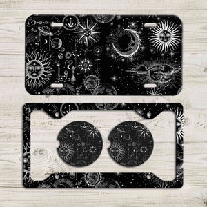 Celestial Pattern Sun and Moon License Plate Frame, Monogrammed License Plate, Car Coaster, Front Car Tag , Rear License Frame For Woman