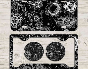 Celestial Pattern Sun and Moon License Plate Frame, Monogrammed License Plate, Car Coaster, Front Car Tag , Rear License Frame For Woman