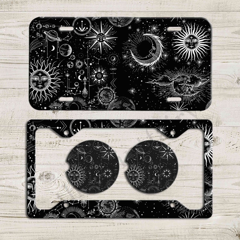 Celestial Pattern Sun and Moon License Plate Frame, Monogrammed License Plate, Car Coaster, Front Car Tag , Rear License Frame For Woman 