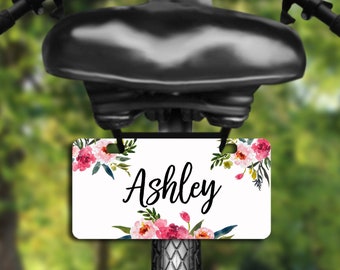 White Floral Mini Plate, Bicycle License Plate, Personalized Bike Plate, Mini Bicycle Plate, Novelty Plate, Bike Tag