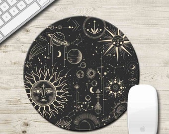 Mouse Pad Celestial Pattern Sun and Moon Mouse Pad, Mouse Mat, Horoscope Desk Accessories, Gift For Her Office Desk, Office Decor