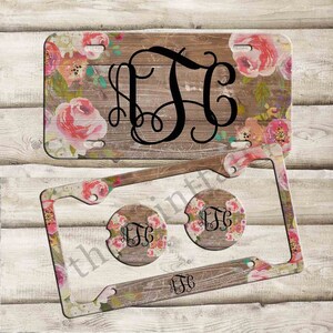 Floral License Plate Car Tag, Custom Monogram License Plate Frame, Personalized Car Coaster,  Floral Car Decoration, Cute Car Accessories