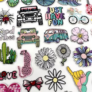 Cute Embroidered Patches Iron On or Sew On, Daisy Flower Star Bow Bicycle Spider Applique for Clothing Jacket Backpack DIY