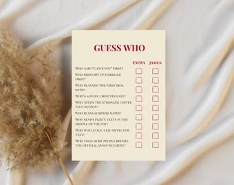 Guess Who Couples Quiz, Bridal Shower Game (Canva Editable)
