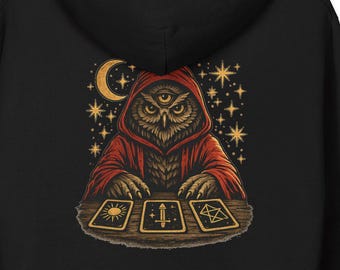 Gothic Owl Tarot Hoodie – Oversized Witchy Streetwear Unisex