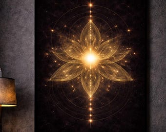 Mystical Wall Art Golden Geometric Mandala Dark Spiritual Poster for Modern Home Decor Symbolic Energy Art Print