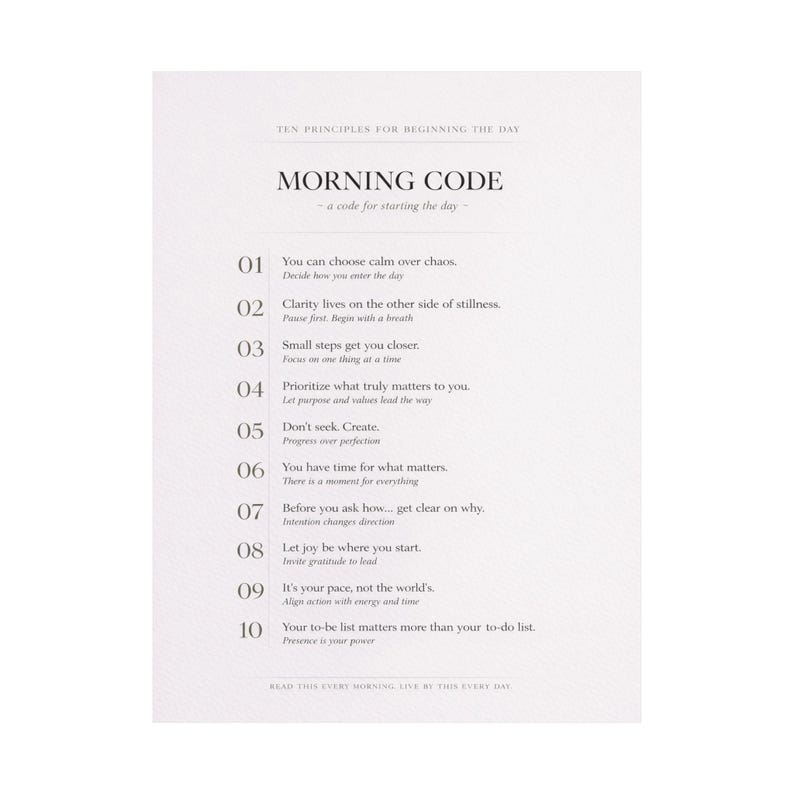 Morning Code Poster | Minimalist Daily Principles Wall Art, Calm Mindset Typography, Neutral Home Decor Gift image 2