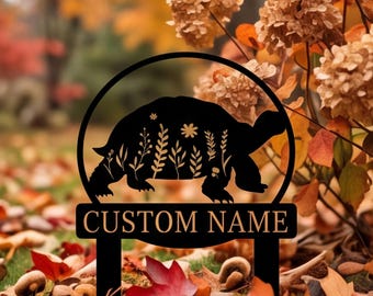 Custom Turtle Garden Stakes, Tortoise Memorial Metal Sign , Gift for Grandma, Turtle Lover Gift, Address Sign