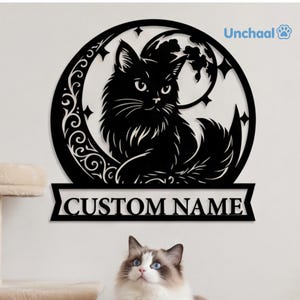 Custom Cat Wall Art, Personalized Cat Name Sign, Moon Cat Metal Decor, Sympathy Cat Memorial Gift for Mom