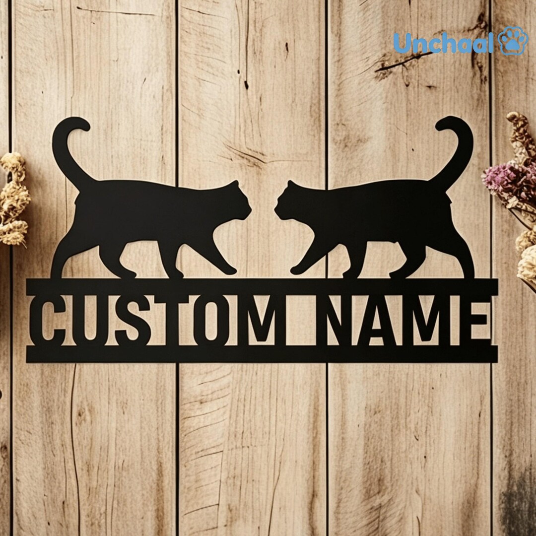 Custom Cat Name Sign, Personalized Metal Cat Art, Two Cats Wall Decor ...