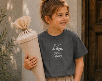 Anthracite School Tee | First School Day Girl School Cone Mockup | Stanley & Stella Mini Creator 2.0 STTK184 | PNG | Mockup Template