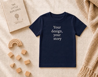 French Navy Stanley Stella Mini Creator 2.0 STTK184 | Scandinavian Kids Flatlay Mockup PNG | Shop Images for Etsy Sellers