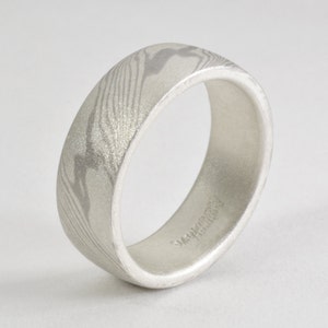 Mokume Gane Band, Wide: 14kt Palladium White Gold & Sterling Silver Mokume Gane with a Sterling Silver Liner. Mokume Gane Ring, Mokume Ring