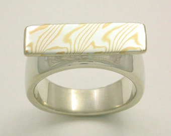 Mokume Gane Accent Ring - Sterling Silver and Yellow Gold