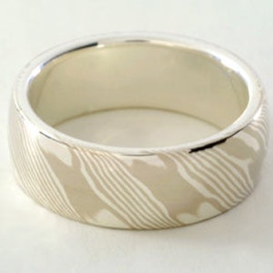 REDUCED PRICE Mokume Gane Ring: One only, size 7! 14kt palladium white gold and sterling silver mokume gane with sterling silver liner