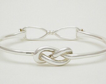 Pulsera tipo brazalete con nudo en forma de ocho, plata de ley