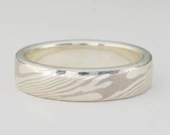 Mokume Gane Band: 14kt Palladium White Gold & Sterling Silver Mokume Gane with a Sterling Silver Liner, Narrow. Mokume Gane Ring Mokume Ring