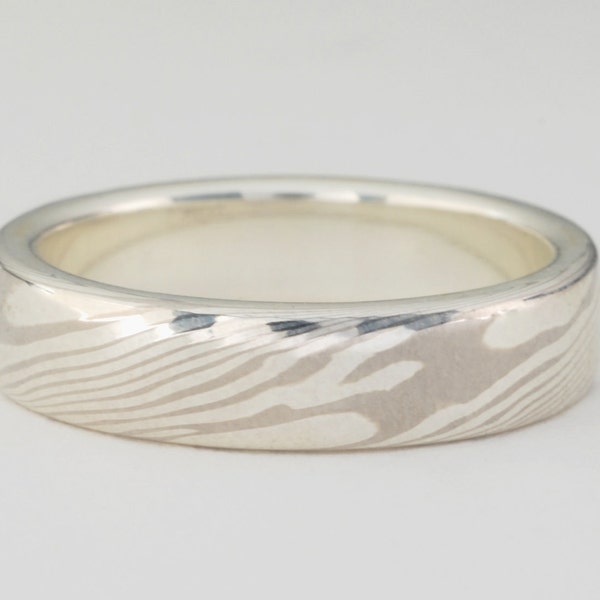 Mokume Gane Band: 14kt Palladium White Gold & Sterling Silver Mokume Gane with a Sterling Silver Liner, Narrow. Mokume Gane Ring Mokume Ring