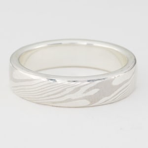 Mokume Gane Band: 14kt Palladium White Gold & Sterling Silver Mokume Gane with a Sterling Silver Liner, Narrow. Mokume Gane Ring Mokume Ring