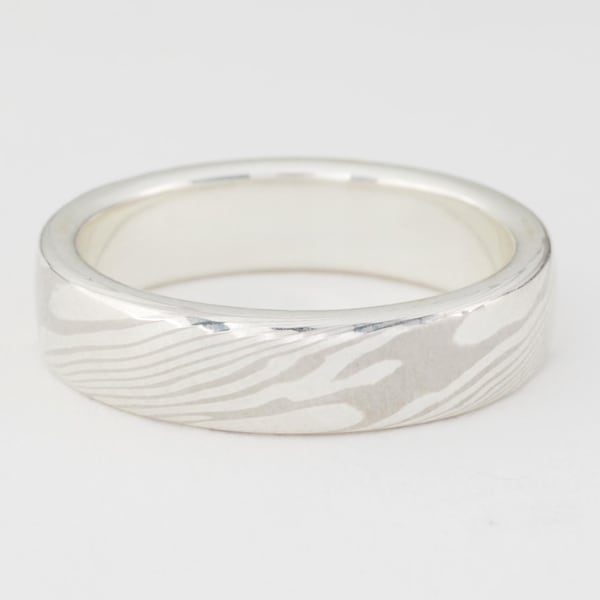 Mokume Gane Band: 14kt Palladium White Gold & Sterling Silver Mokume Gane with a Sterling Silver Liner, Narrow. Mokume Gane Ring Mokume Ring