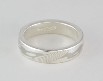 Mokume Gane Band: 14kt Palladium White Gold & Sterling Silver Mokume Gane with a Sterling Silver Liner, Narrow. Mokume Gane Ring Mokume Ring