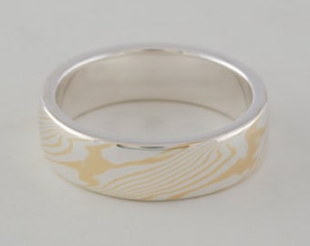 Mokume Gane Band, Narrow: 22kt Yellow Gold and Sterling Silver Mokume Gane with a Sterling Silver Liner. Mokume Gane Ring