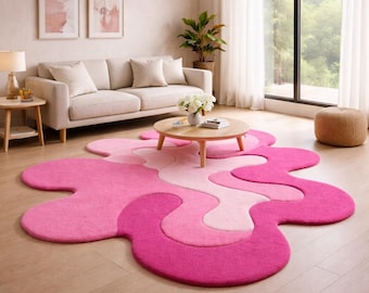 Hand-Tufted Pink Abstract Wool Rug – Soft Plush Organic Carpet