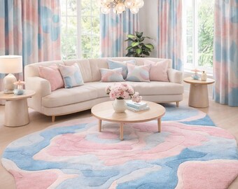 Handmade Tufted Wool Rug: Modern Abstract Wavy Design irregular