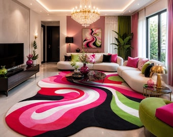 Hand Tufted Abstract Wool Rug – Plush Modern Area Carpet, Anti-Slip Backing