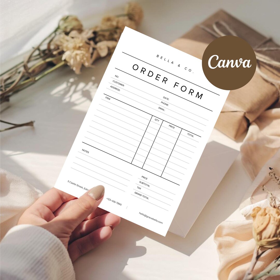 Editable Order Form Template, Printable Small Business Order Form ...