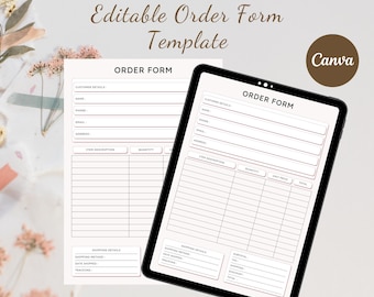 Editable Order Form, Order Form Template, Instant Download, Printable Order Form, Small Business, Shop Business Form, Order Form Download