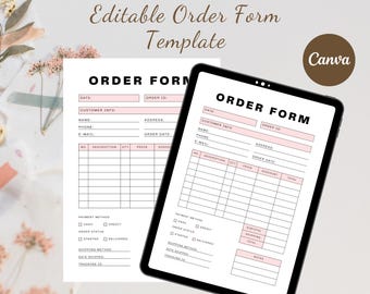 Editable Order Form Template, Printable Small Business Order Form, Custom Order Form, Purchase Order Form, Craft Order Form, Canva Template