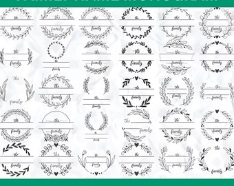 Blommig virvel med delat monogram svg-paket, Efternamn (svg, png, eps)