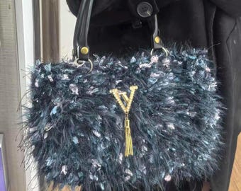 Handmade Fuzzy Tote Bag • Plush Winter Shoulder Bag with Letter Charm