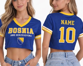 Bosnia and Herzegovina Cropped Jersey T-Shirt – Custom Name & Number Women’s Crop Top