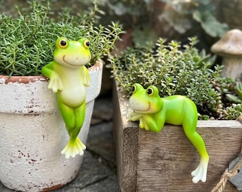 Niedlicher hängender Frosch-Blumentopf-Dekor, Frosch-Topfrand-Verzierung, Garten-Frosch-Figur für Pflanzentopf im Freien, Geschenk für Frosch-Liebhaber