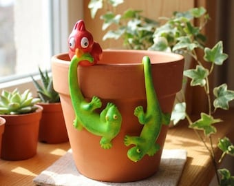 Skurrile Eidechse Pot Sitter Figuren, Harz Blumentopf Dekor, niedliches Garten Accessoire, Geschenk für sie, niedliches Gartendekor, Geschenk für Pflanzeneltern
