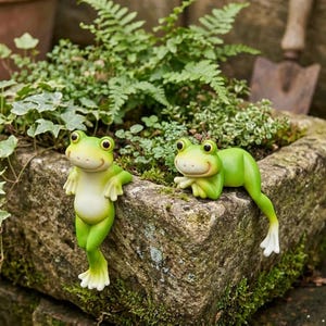 Adorno de rana pintada a mano para el borde de una maceta, figura de rana de resina para jardín y acuario, decoración para macetas de exterior, regalo para ella.