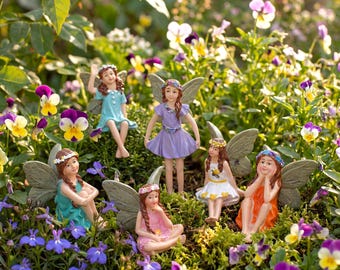 Handbemalte Mini-Blumenfeenfiguren, 6-teiliges Feengartendekor-Set, Pflanzgefäß- & Terrarium-DIY-Kit, Geschenk für sie, Geschenk für Gärtner