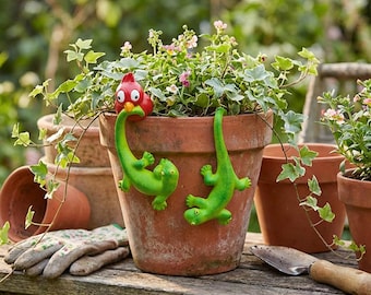 Niedliches Eidechsen- & Vogeltopf-Set, Harz-Blumentopf-Dekor, wunderliche Gartenverzierung, Geschenk für Pflanzenliebhaber, einzigartiges Geschenk