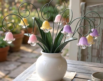 Maiglöckchen Harz Blumen Gartenstecker Set, 9 Stücke Feengarten Dekor, Outdoor Blumentopf Verzierung, Geschenk für Gartenliebhaber