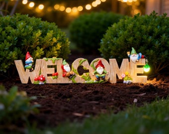 Gnom Willkommen Zeichen, Harz Garten Willkommen Dekor, wunderliche Yard Art, Hausverzierung, Housewarminggeschenk, Geschenk für Gärtner