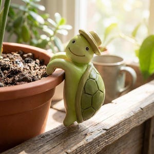 Hand Painted Turtle Pot Hanger, Resin Garden Turtle Figurine, Cute Planter Decor, Outdoor Patio Yard Gift for Her