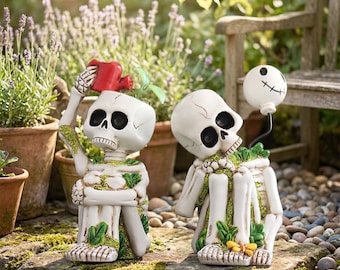 Skelett Garten Dekor Set, süße Harz Skelett Figuren, Halloween Fee Garten Dekor, gruseliges Geschenk für Gartenliebhaber